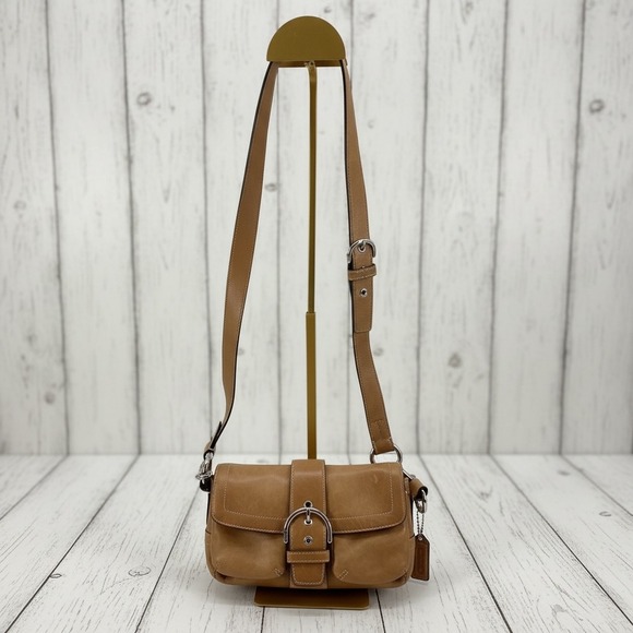 Coach Tan Leather Buckle Crossbody BagClassic Vintage Style Adjustable‎ Strap